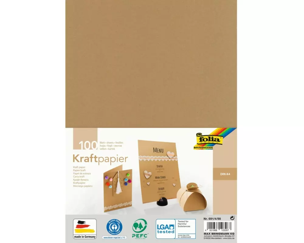 Folia Kraftkarton Kraftpapier A4, 100 Blatt 120 g/m²