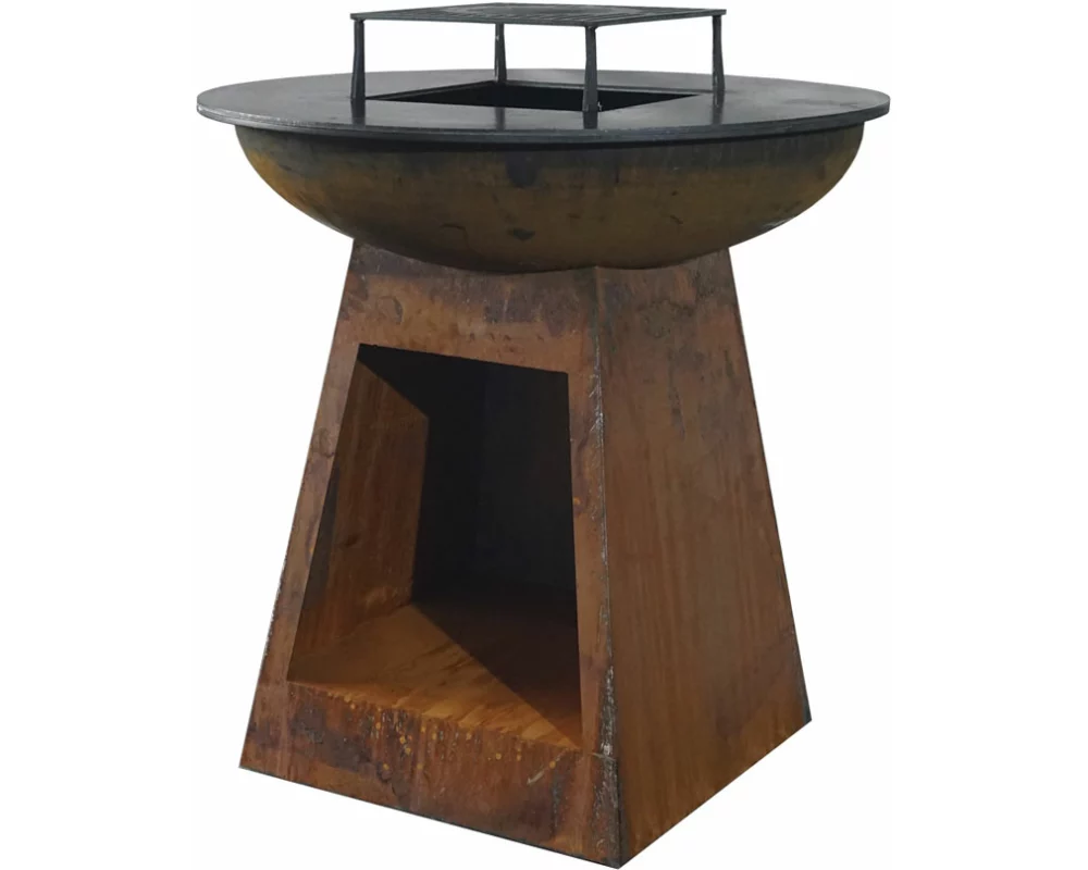 Mr.Grill Feuerschale mit Holzfach & Grillring Rusty