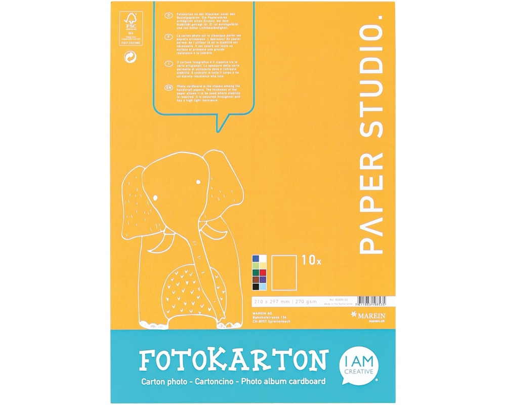 I AM CREATIVE Fotokarton-Block A4 82000.02 270g, assortiert 10 Blatt