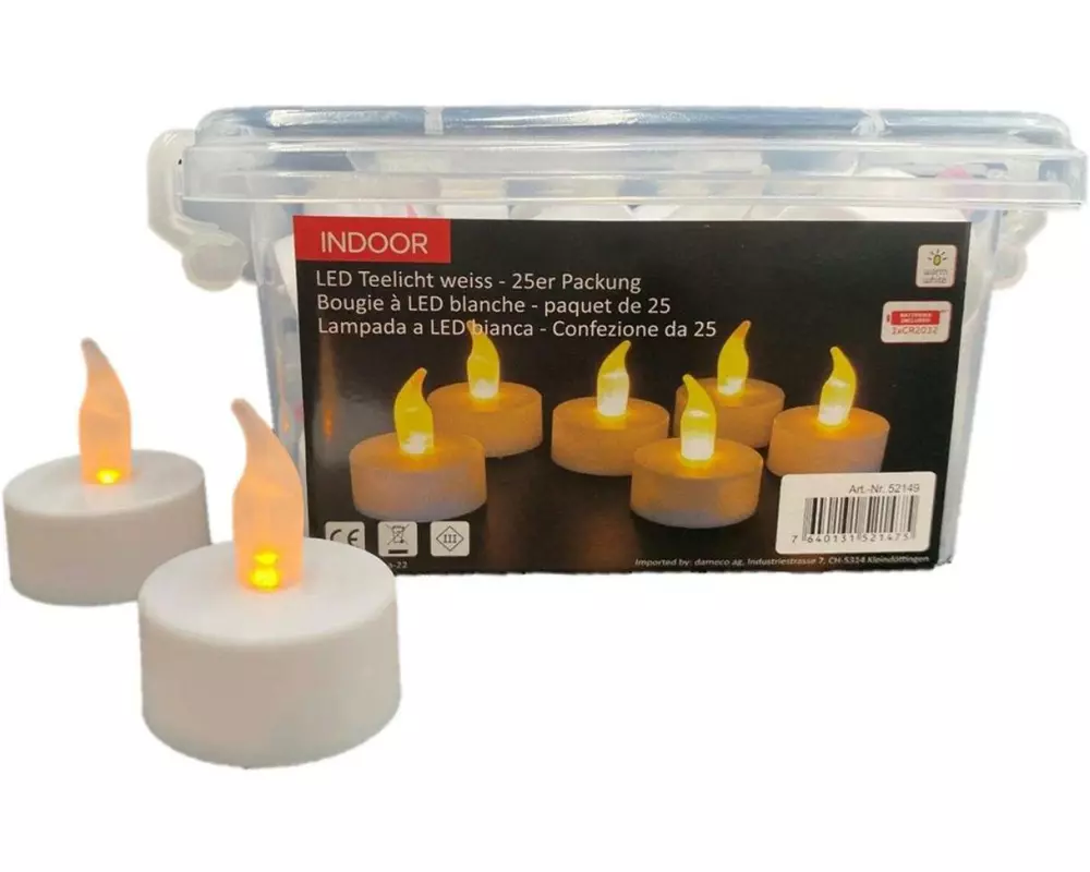 Dameco LED Teelicht weiss 25er Packung inkl. Batterie CR2032