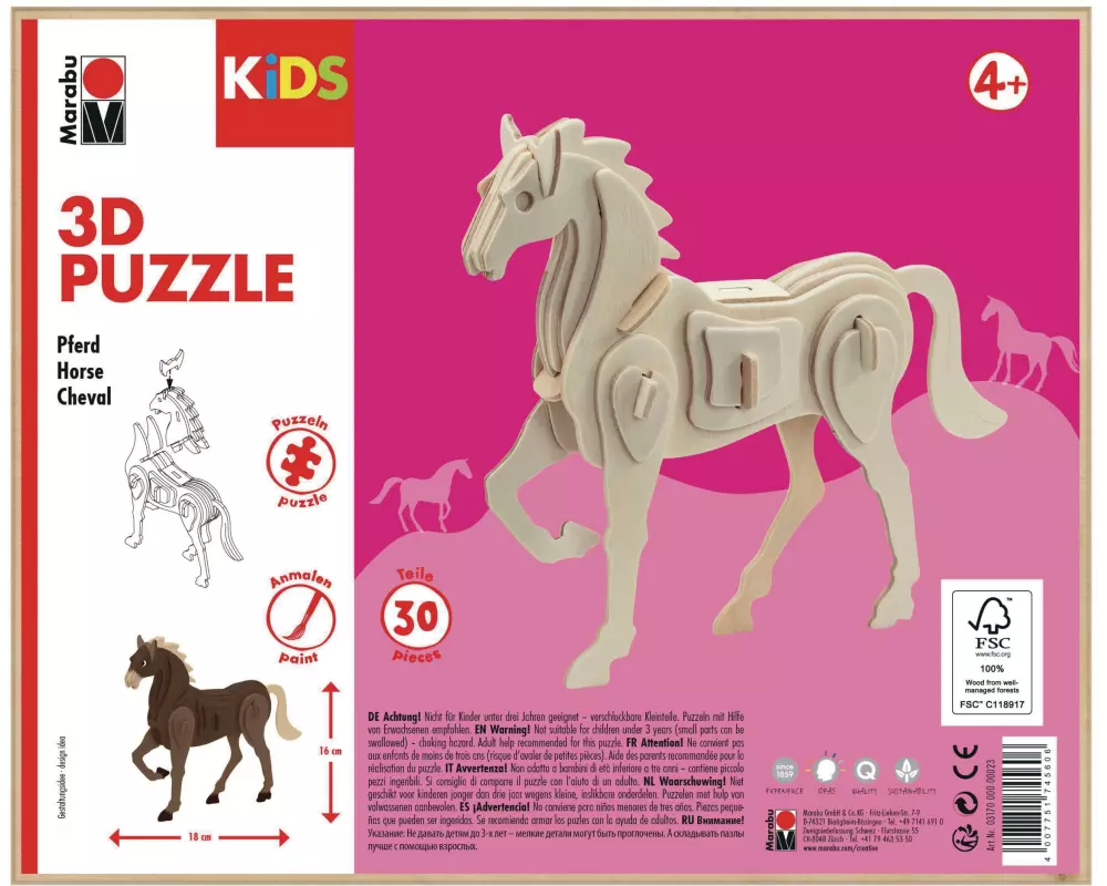 Marabu Holzartikel 3D Puzzle, Pferd