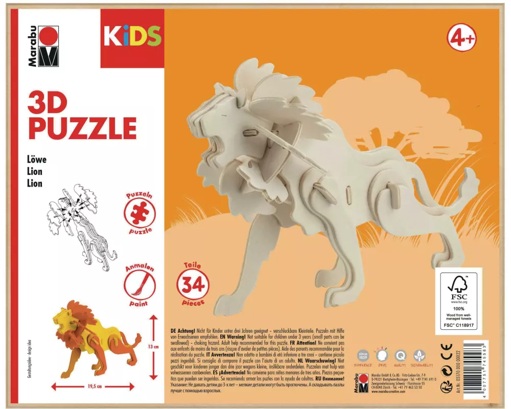 Marabu Holzartikel 3D Puzzle, Löwe