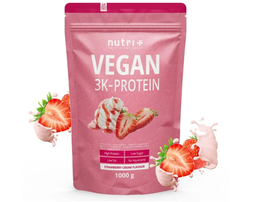 Nutri+ Pulver Vegan 3K Protein Erdbeere 1000 g