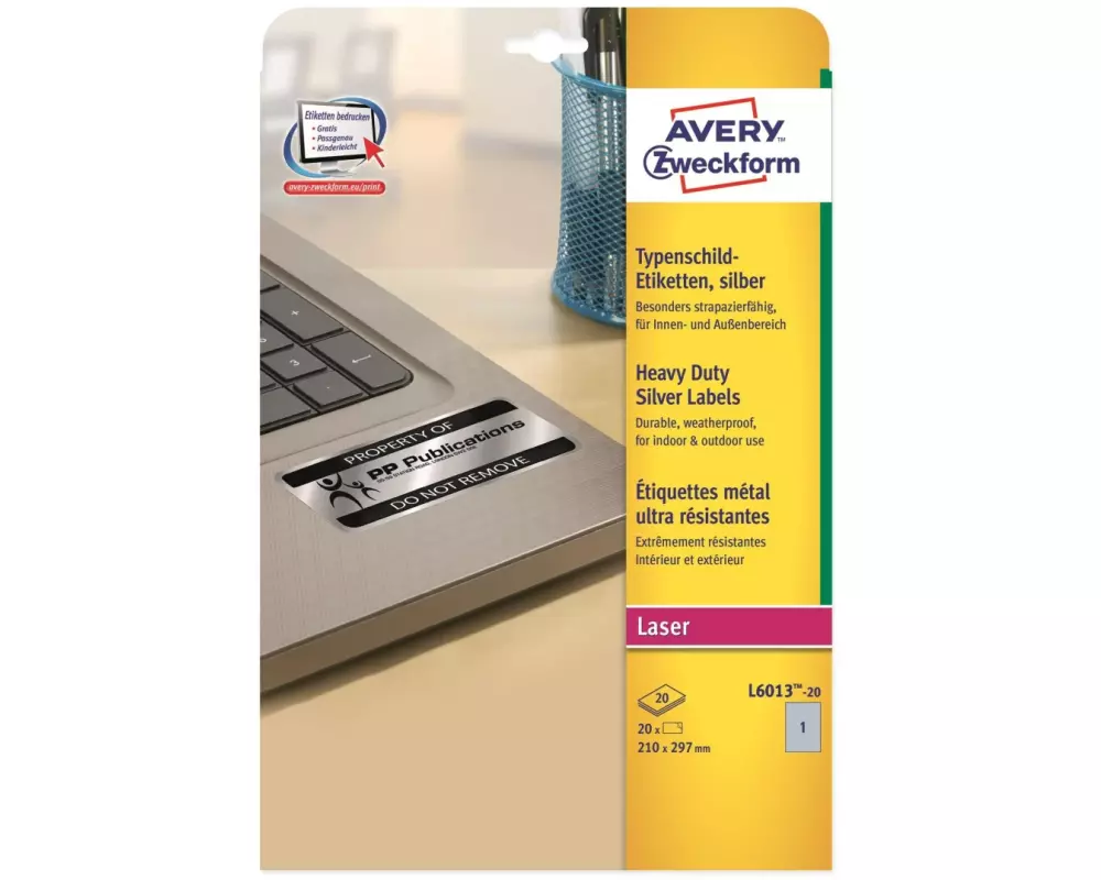 Avery Zweckform Typenschild-Etiketten 210 x 297 mm, 20 Blatt