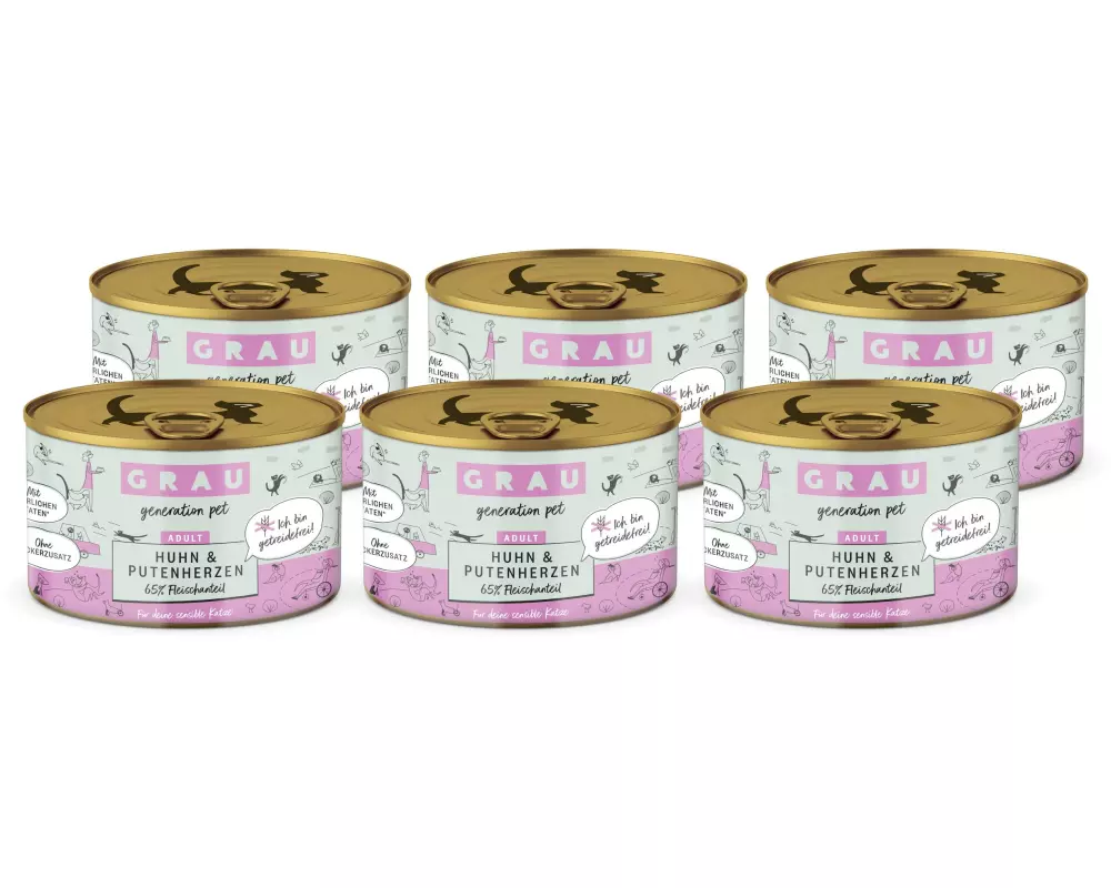 Grau Nassfutter Huhn & Putenherzen, 6 x 200 g
