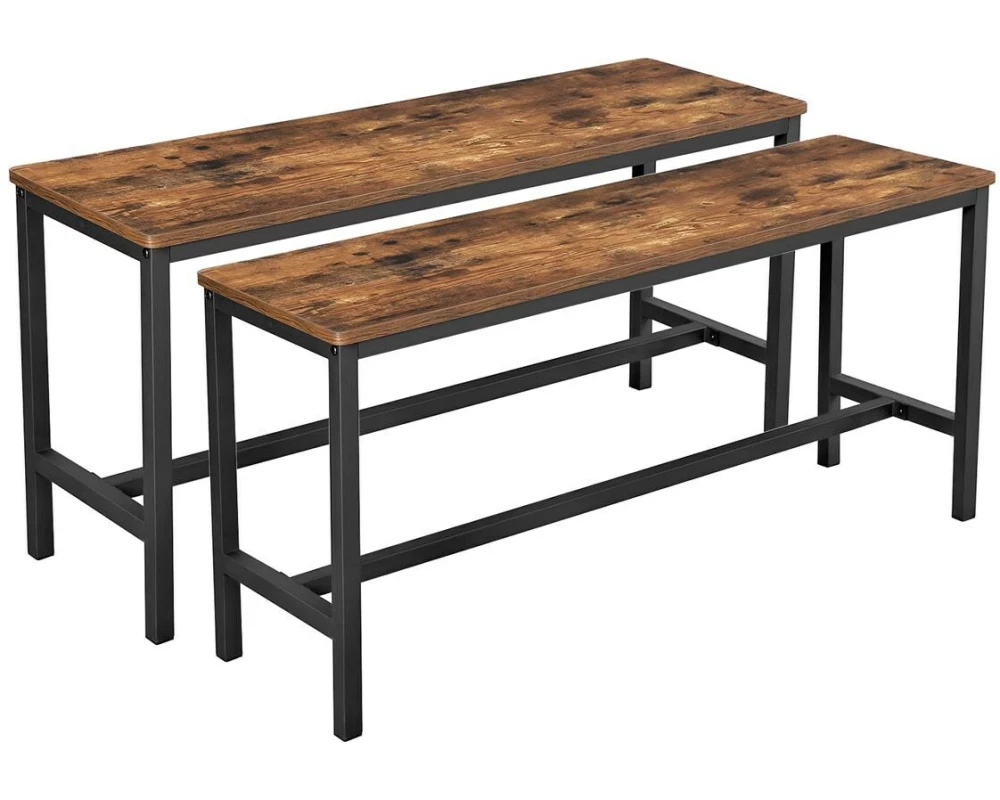 VASAGLE Sitzbank 108 x 50 cm, Vintagebraun-Schwarz, 2er Set