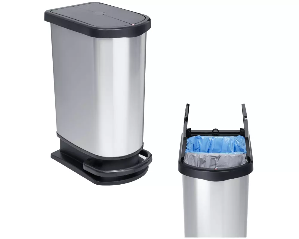 Rotho Treteimer Paso Duo 50 l, Silber metallic