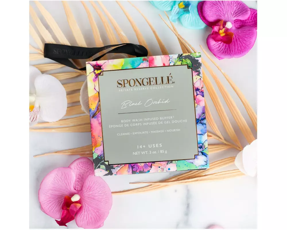 SPONGELLÉ Duschschwamm Private Reserve Black Orchid Body Buffer 85 g