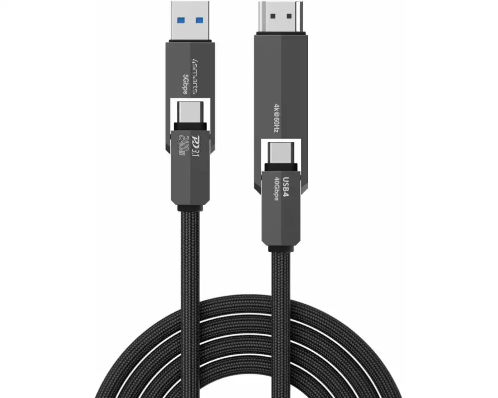 4smarts Kabel ComboCord 4K 240 W USB Type-A/USB Type-C - HDMI, 1.5 m