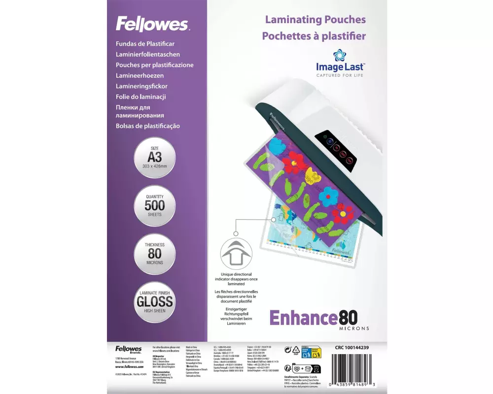 Fellowes Laminierfolie ImageLast A3, 80 µm, Glänzend; Transparent