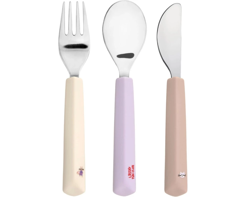Lässig Kinderbesteckset Tiny Team Cat 3-teilig, Lila