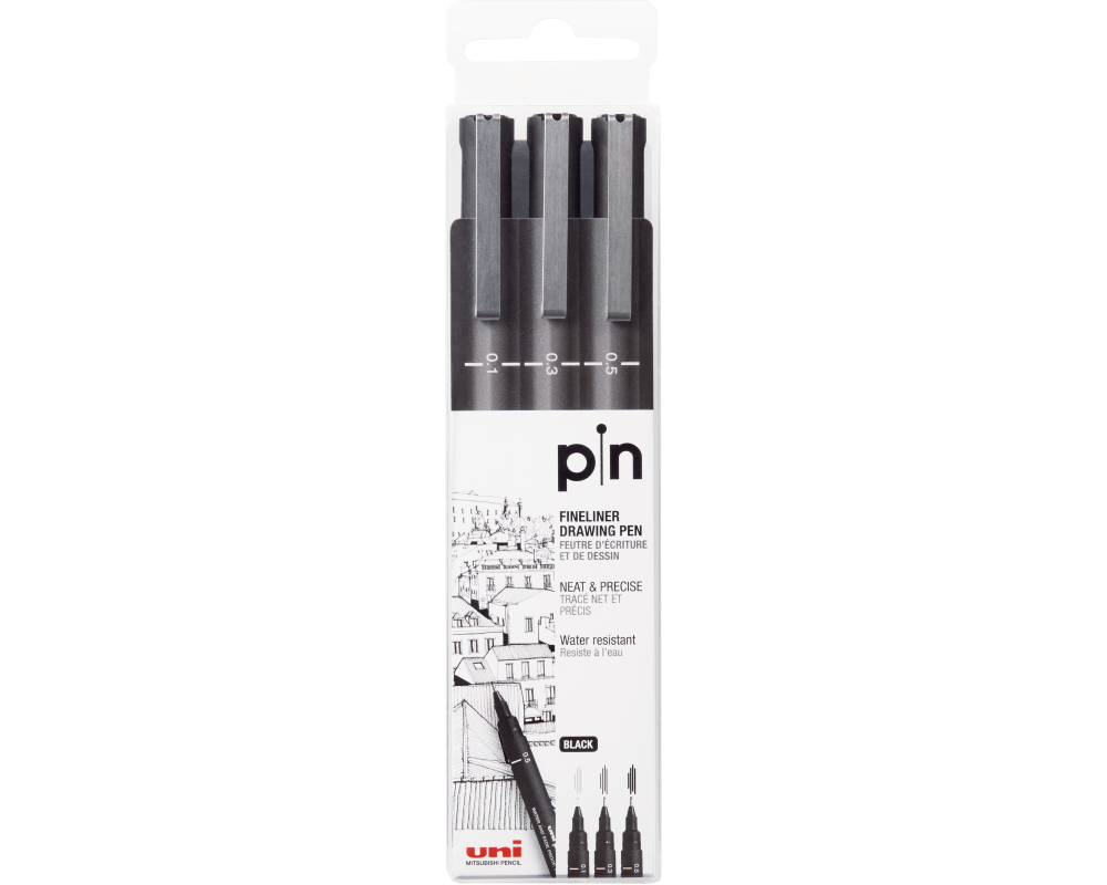 UNI-BALL Fineliner Pin 0.1-0.5mm PIN200(S) BLACK 3P schwarz