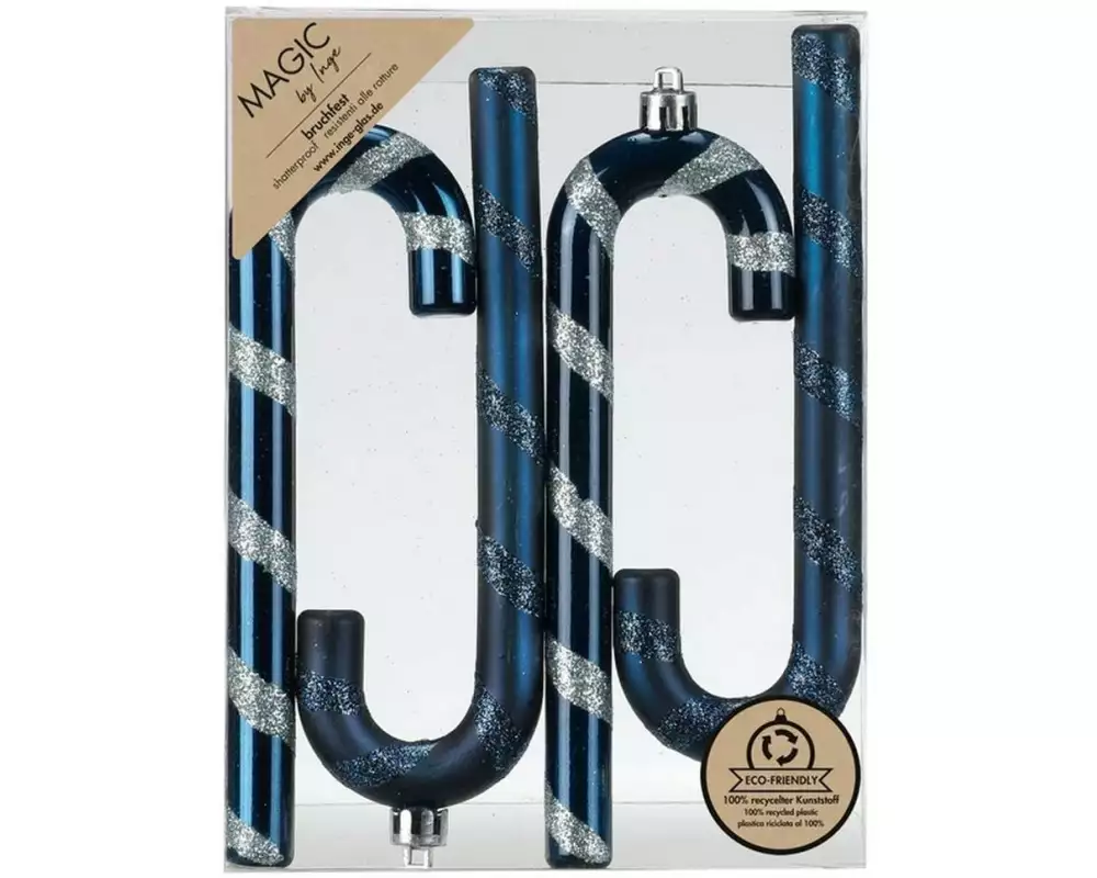 INGES CHRISTMAS DECOR Weihnachtskugel Zuckerstange 4 Stück, Nachtblau