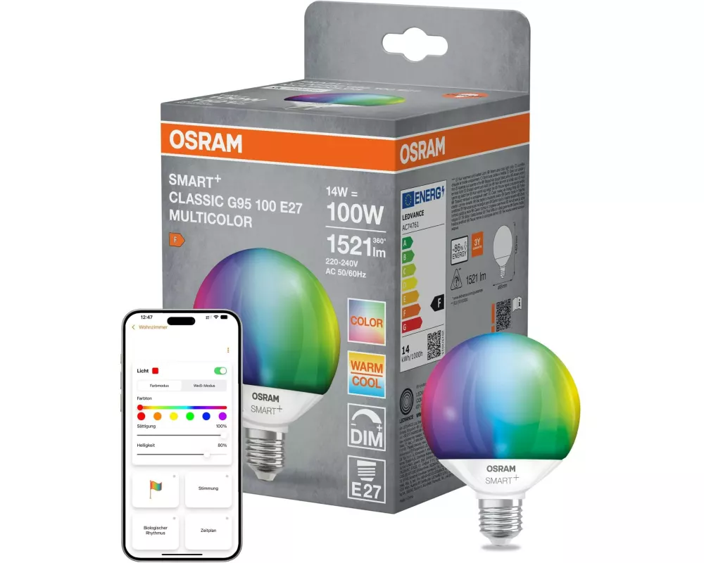 OSRAM Leuchtmittel Globe 95 SMART+ WIFI, E27, 14 W, RGBW