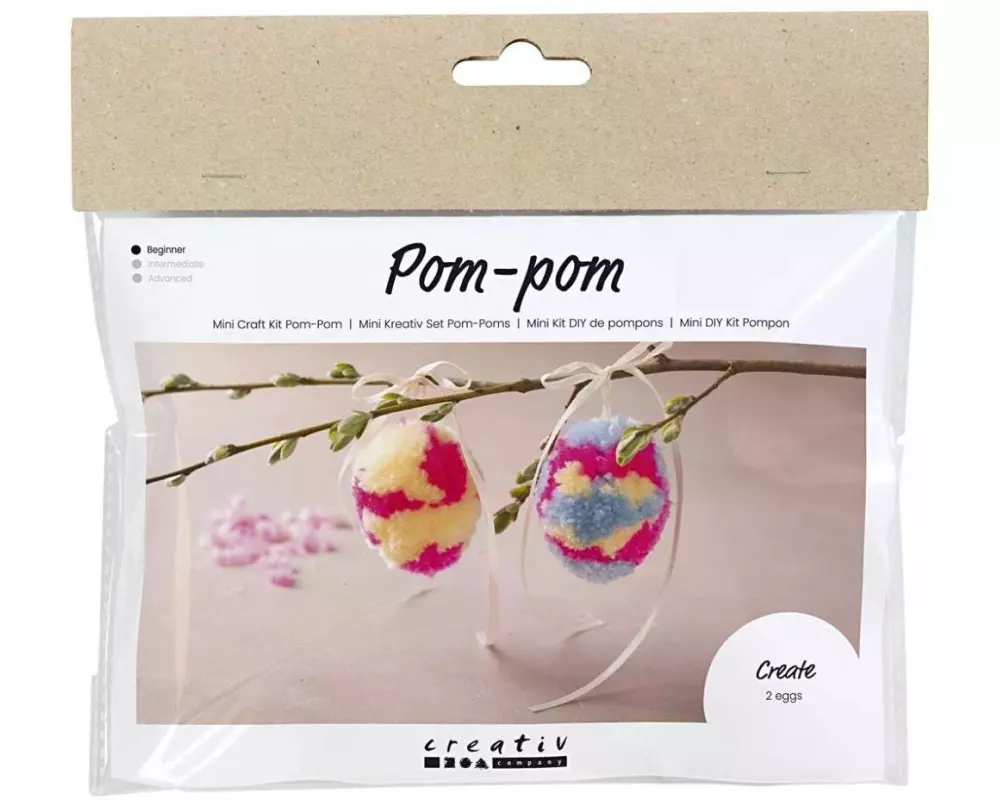 Creativ Company Bastelset Mini Pom-Poms Eier 1 Stück, Mehrfarbig