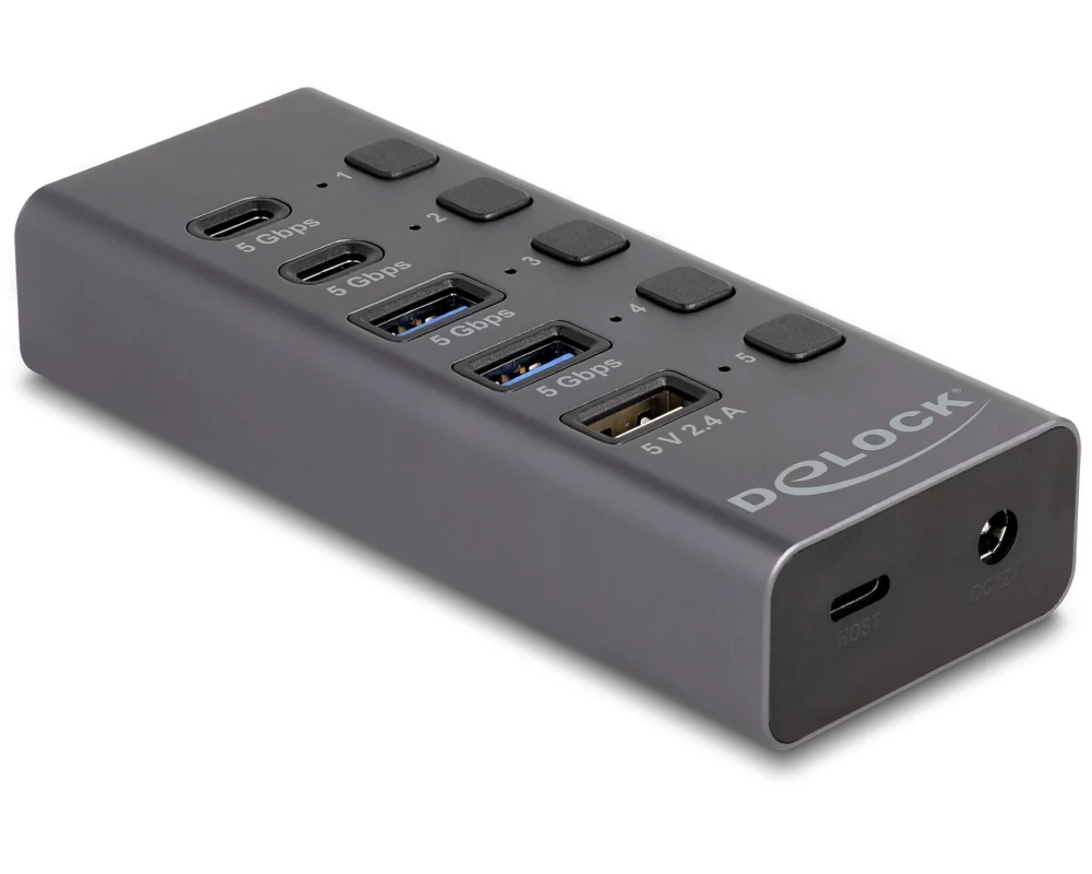 Delock USB-Hub USB 3.0 - 2x USB-C/ 2x USB-A / 1x USB-A Ladeport