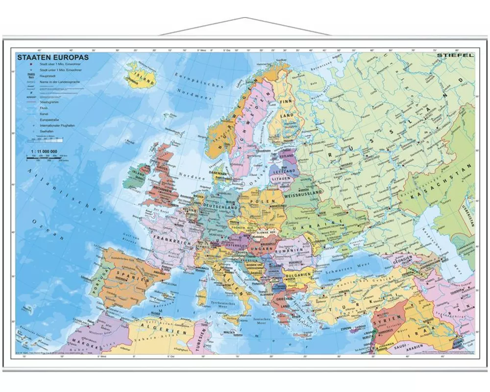 Staaten Europas. Wandkarte mit Metallleiste