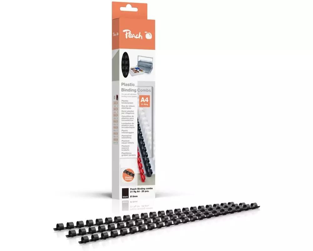 Peach Binderücken 8 mm Schwarz, 25 Stück