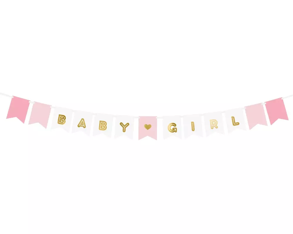 Partydeco Girlande Baby Girl 1.75 m, Gold/Rosa