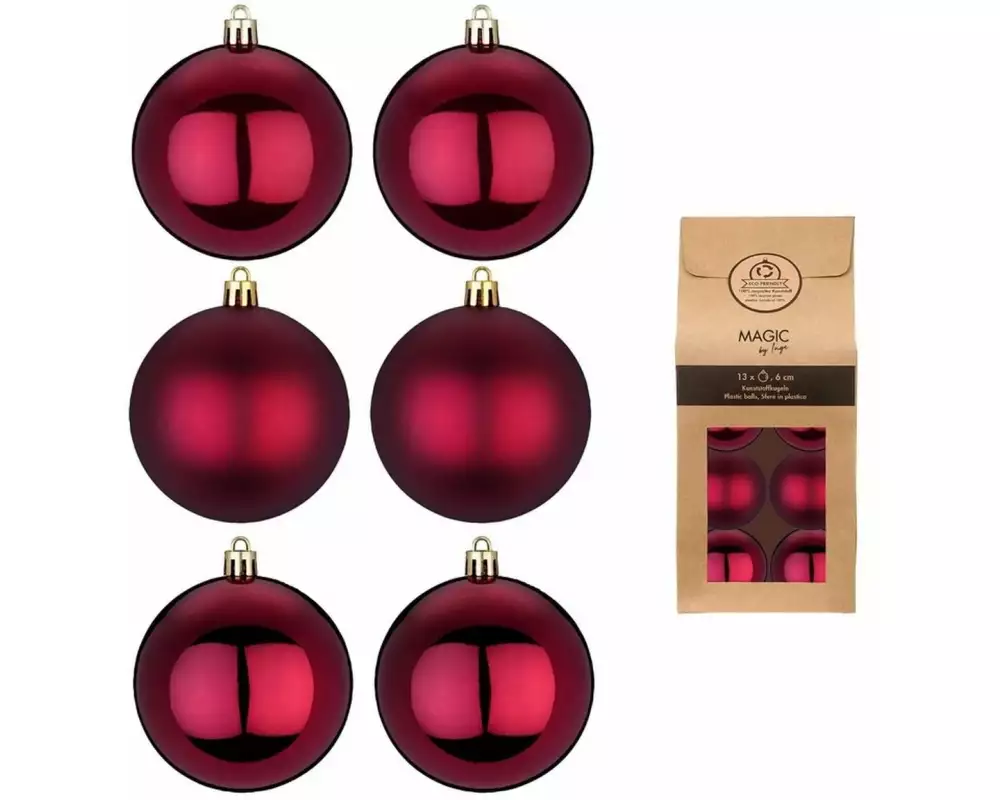 INGES CHRISTMAS DECOR Weihnachtskugel 6 cm Bordeaux, 13 Stück