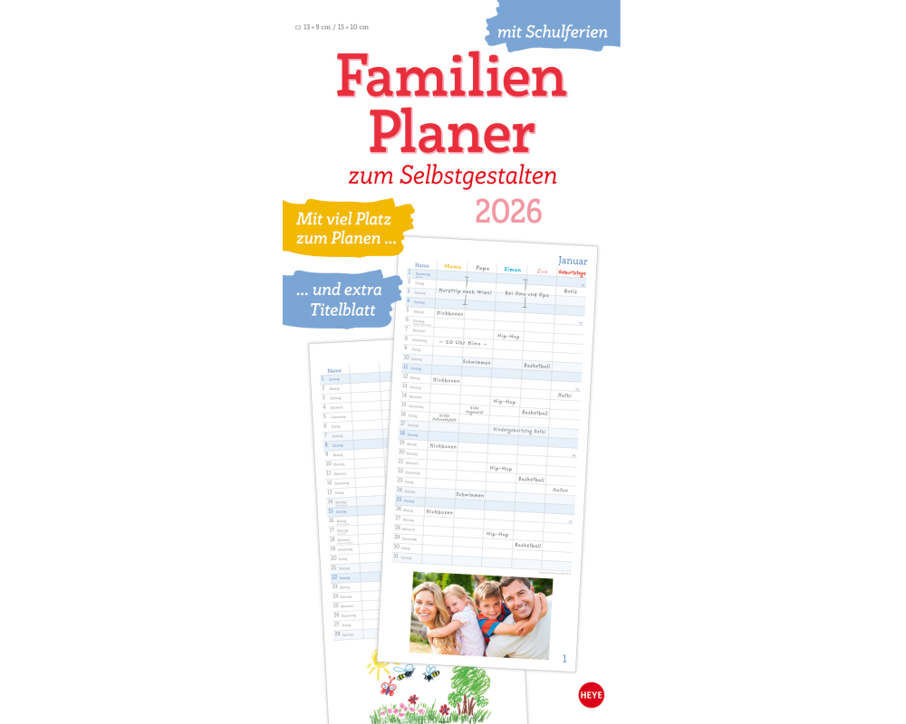HEYE Familienpl.Selbstgestalt. 2026 20527+26 1M/1S DE 5 Spalten 21x45cm