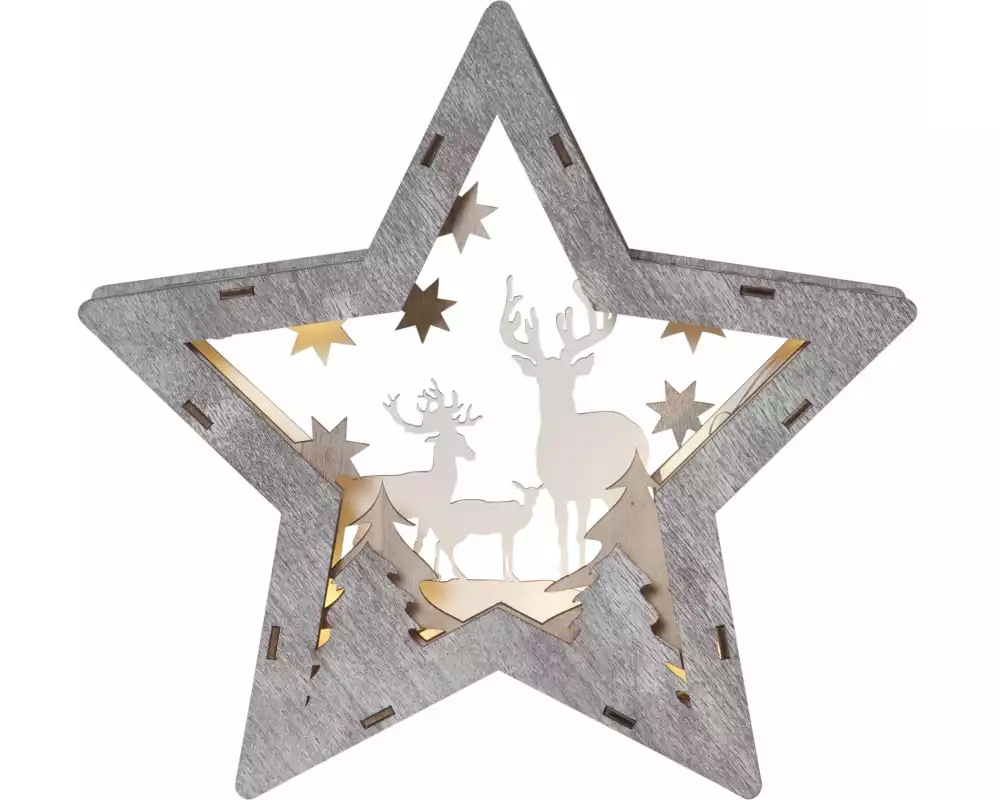 Star Trading Tischdeko Fauna Stern 25 cm, Holz