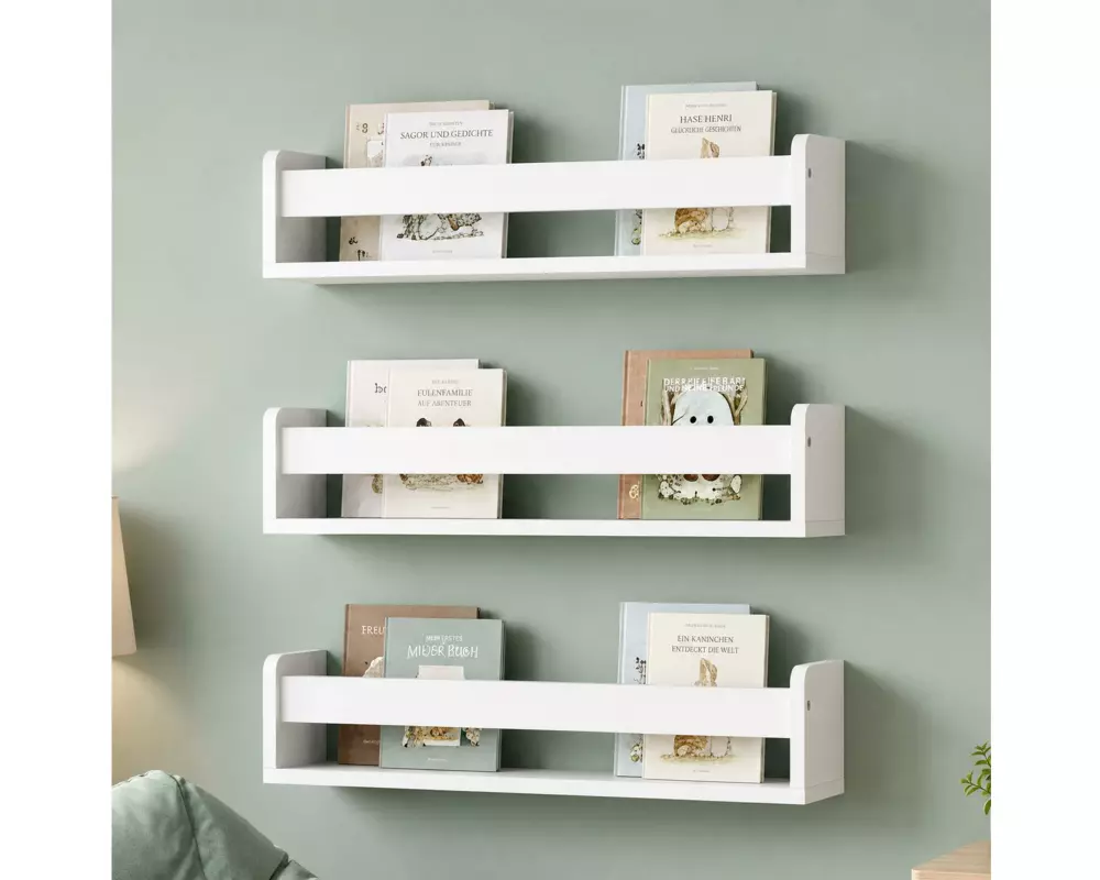 relaxdays Wandregal 3er Set, MDF, Weiss, 58 x 12 x 10 cm