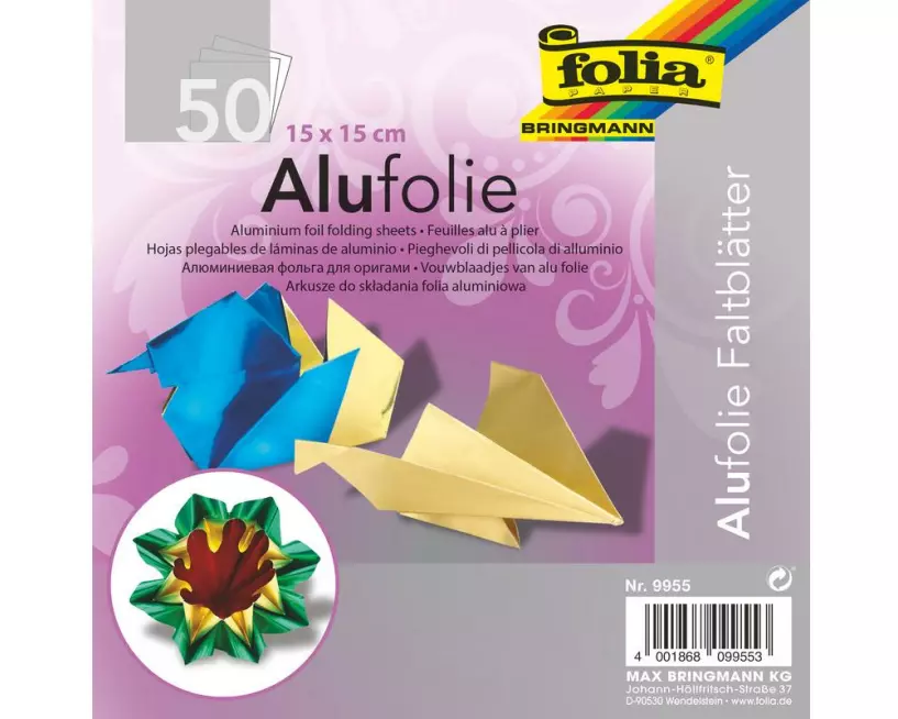 Folia Alu-Faltblätter 15 x 15 cm 90 g/m² Farbig sortiert