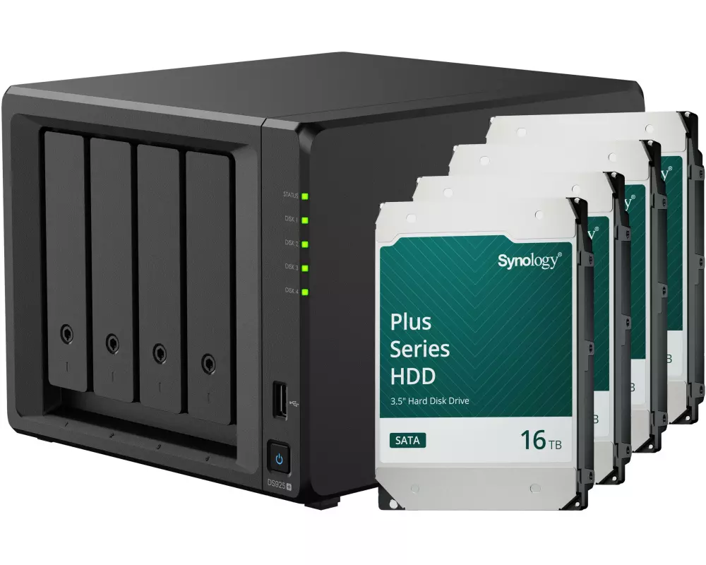 Synology NAS Diskstation DS925+ 4-bay Synology Plus HDD 64 TB