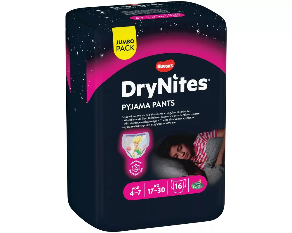 Huggies Nachtwindeln DryNites Girl 4-7 Jahre Grösse M, 16 Stk.