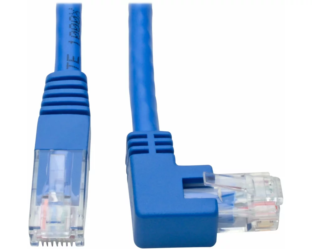 EATON TRIPPLITE Right-Angle, Cat6, Gigabit, Molded, UTP Ethernet Cable, RJ45, Right-Angle M to RJ45m, Blue, 1 ft. 0.31m