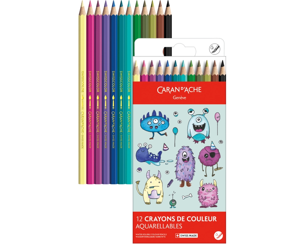 CARAN D'ACHE Farbstifte Swisscolor 1285.801 Kawaii Funny Monsters 12 Stk.