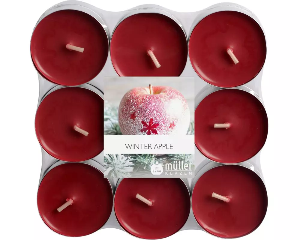 müller Kerzen Duftkerze Teelichter Winter Apple, Rot, 18 Stück