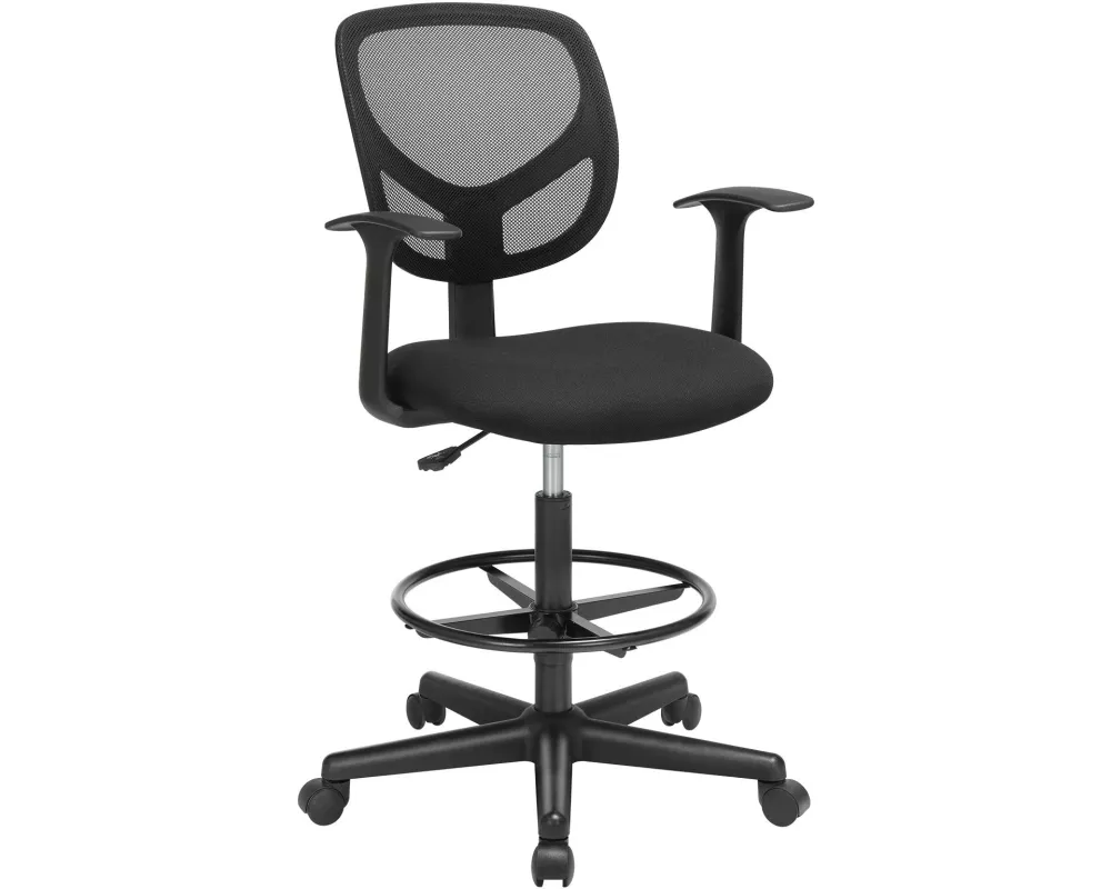 Songmics Bürostuhl mit Armlehnen und Fusskreuz, Schwarz