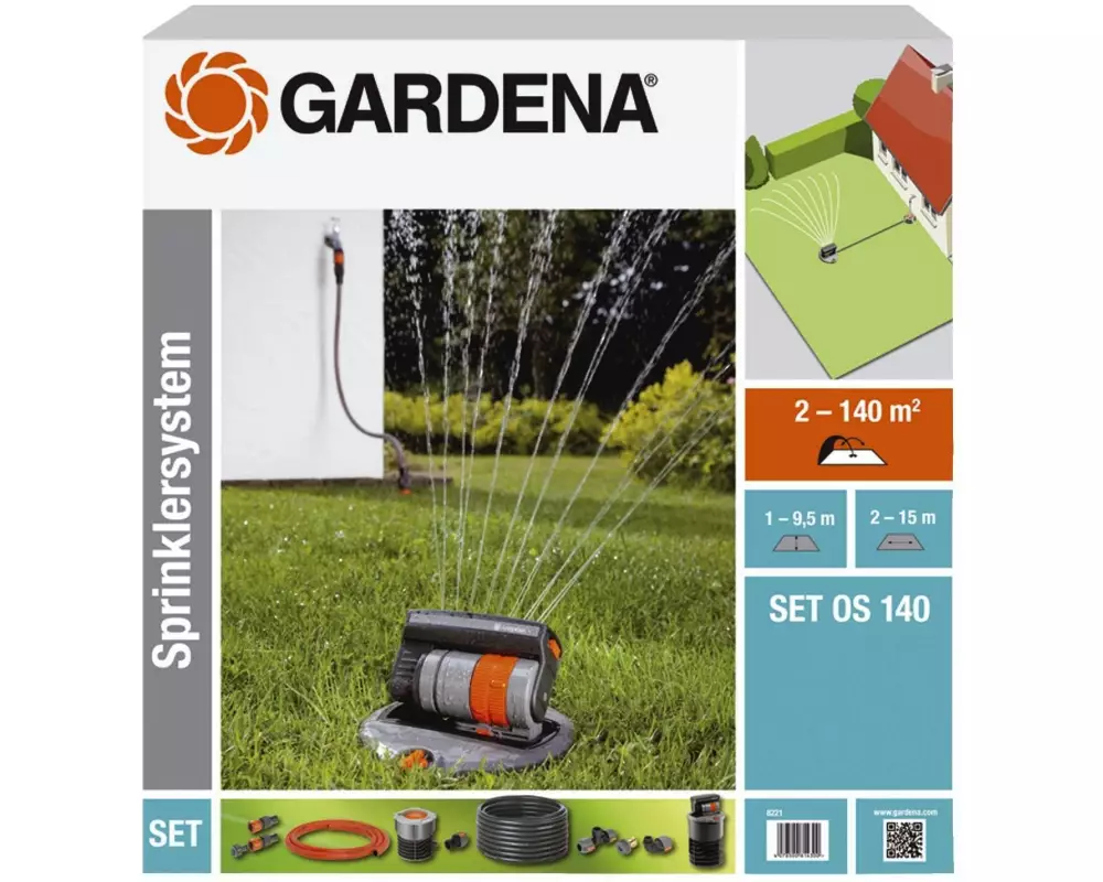 GARDENA Komplett-Set 8221 mit Versenk-Viereckregner OS 140