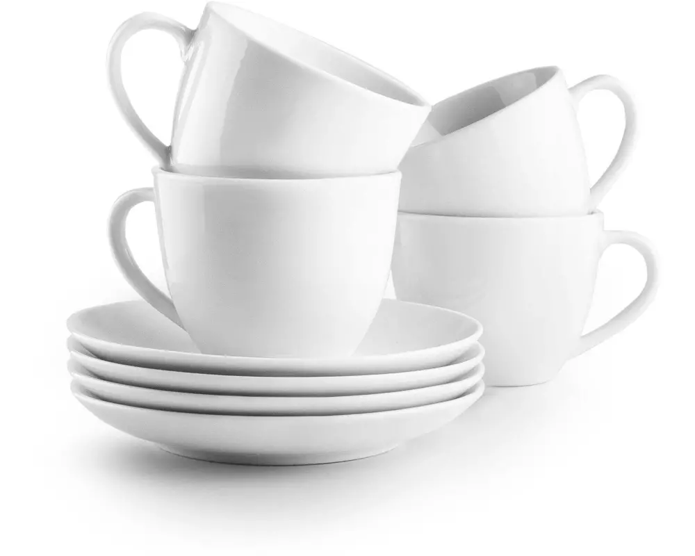 Ibili Tassen-Set mit Unterteller Castilla 310 ml, 4 Stück, Weiss