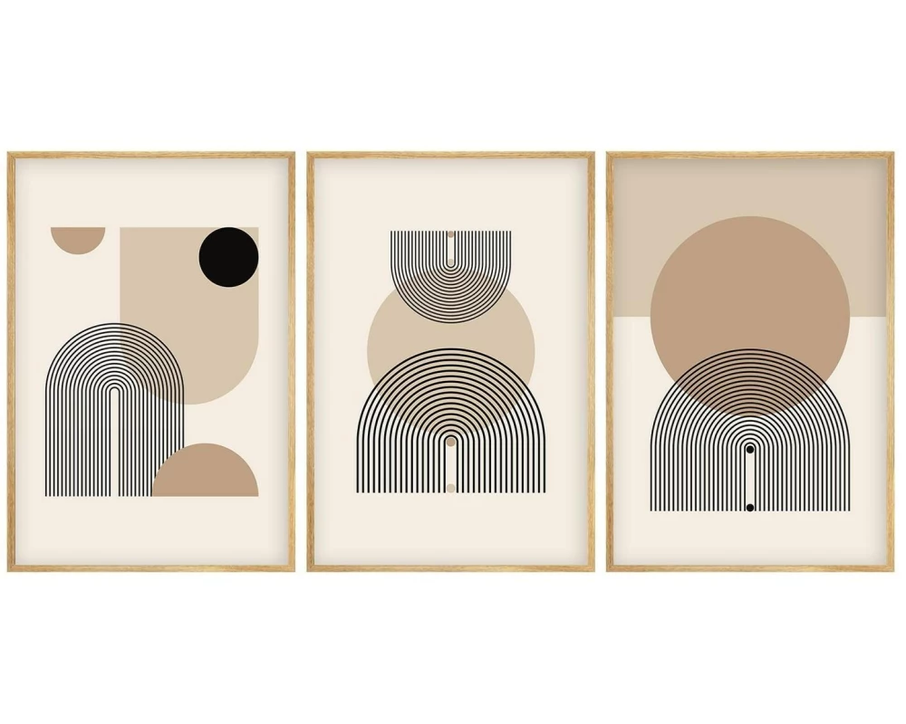 Wallxpert Bild Arches Beige/Blau, 3-teilig, 50x70 cm