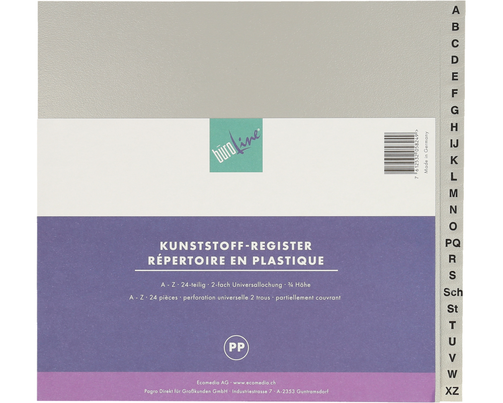 BÜROLINE Register PP A4 3/4 H. 40958 grau A-Z 20-teilig
