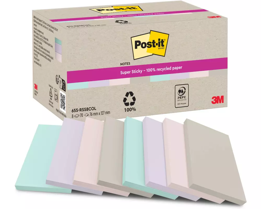 Post-it 3M Super Sticky Recycling Notes Mehrfarbig