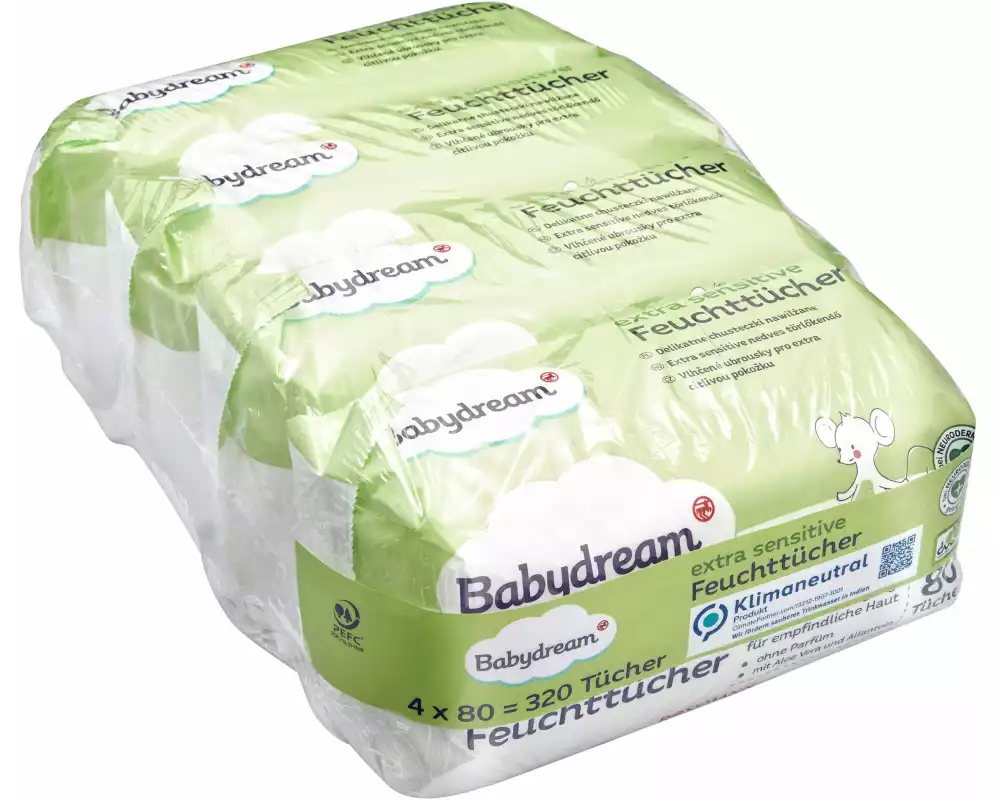 Babydream Feuchttücher Extra Sensitive, Vorteilspackung 8 x 80 Stk.