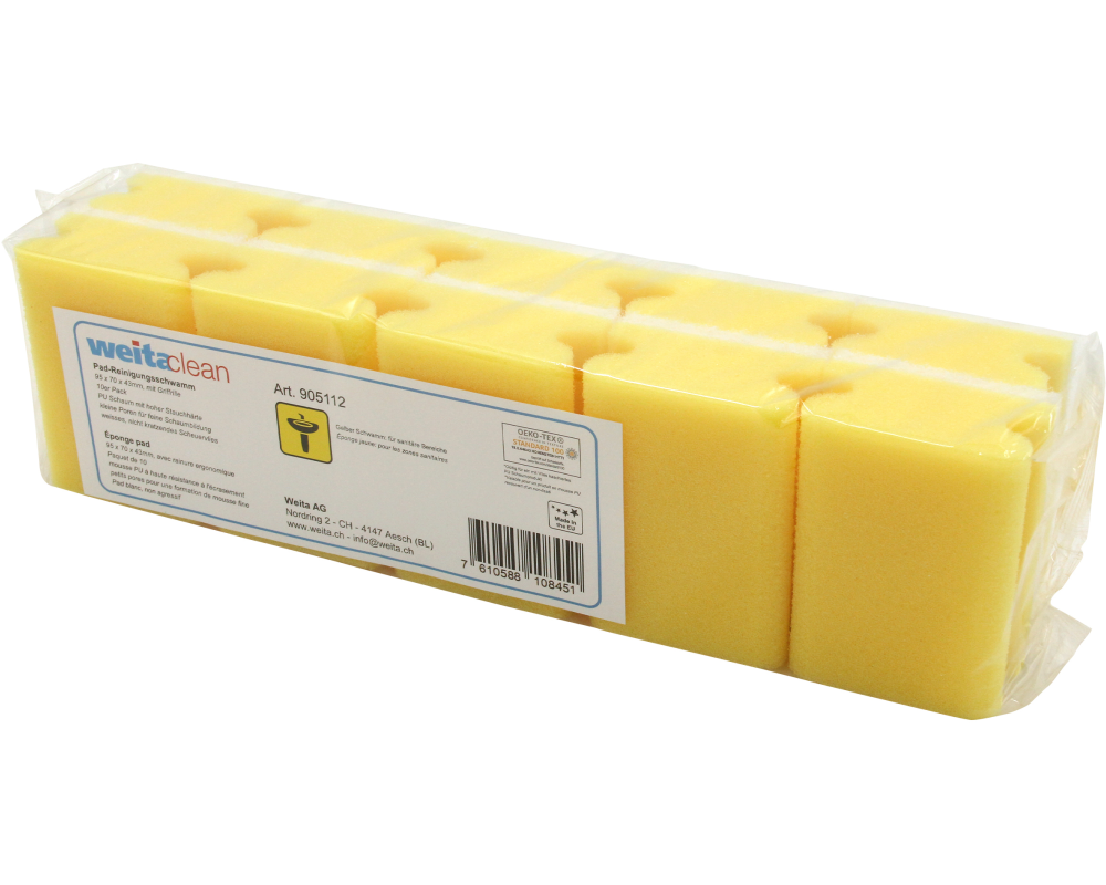 WEITACLEAN Padschwamm 95x70x43mm 5028021 gelb, kratzfrei 10 Stück