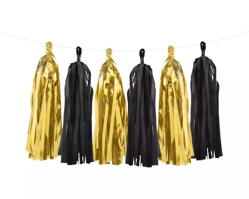 Partydeco Girlande Quasten 1.5 m, Gold/Schwarz