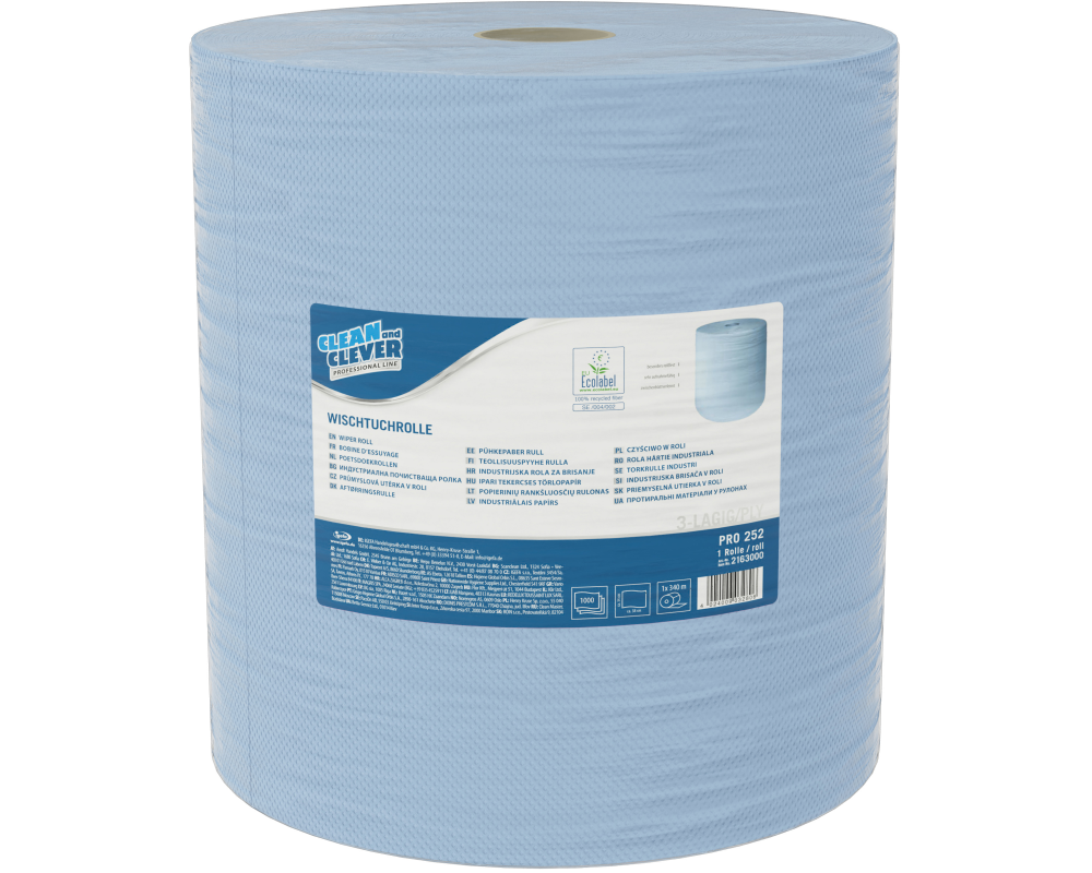 CLEAN AND CLEVER Putztuchrollen 3-lagig 38x36cm P1673 Maxi, blau, recycling