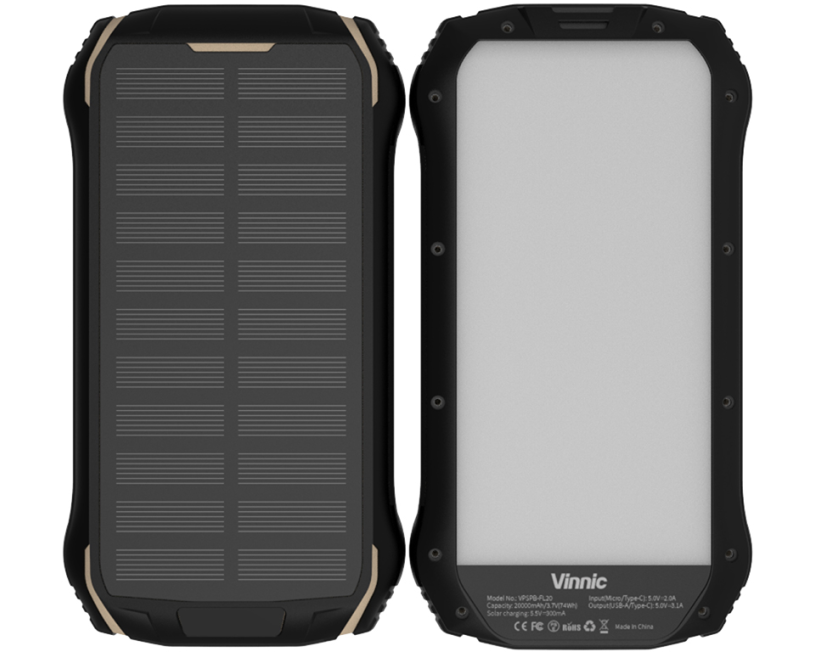 VINNIC Solar Powerbank 20'000 mAh VPSPB-FL20 w/Full LED Panel