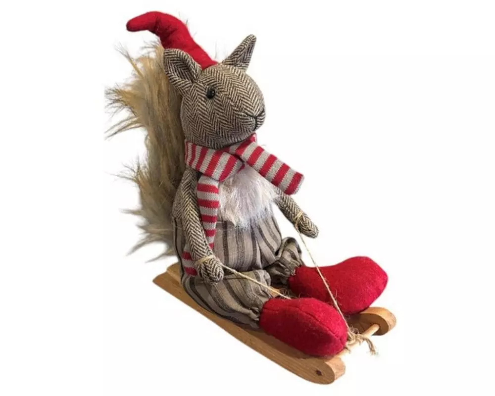 Dameco Weihnachtsfigur Eichhörnchen auf Schlitten Braun/Rot