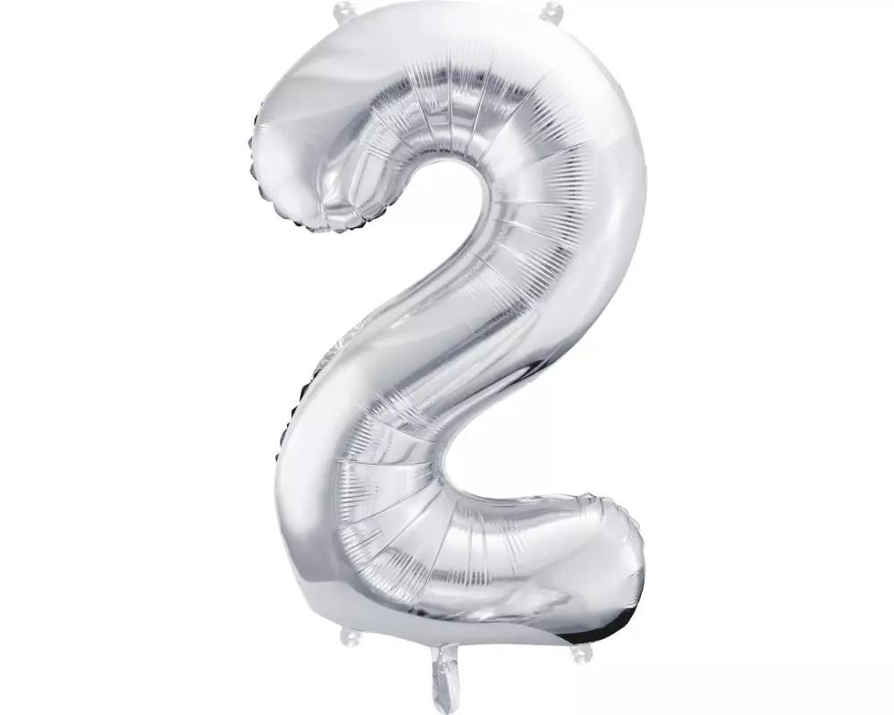 Partydeco Folienballon Zahl 2 gross 86 cm, silber, 1 Stück