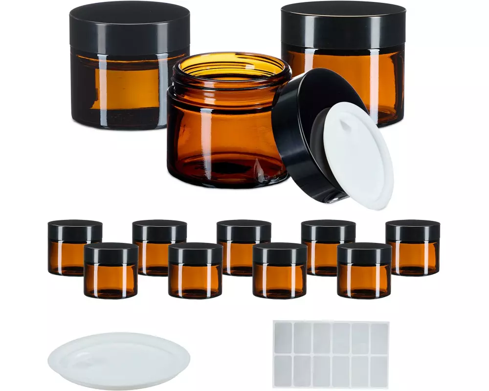 relaxdays Braunglas Salbentiegel 60 ml, 12 Stück