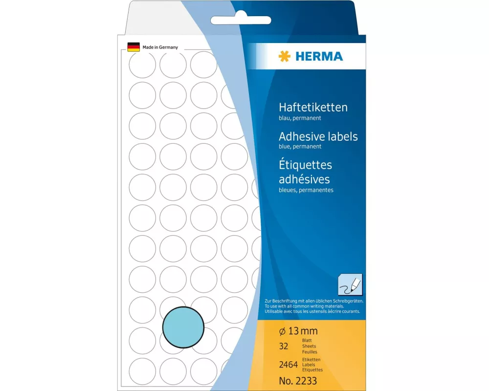 HERMA Vielzweck-Etiketten 2233 Ø 13 mm, 32 Blatt, Blau