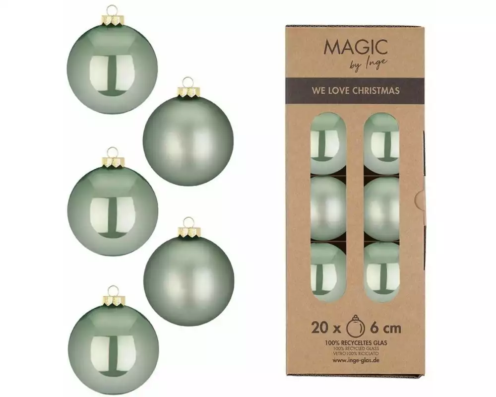 INGES CHRISTMAS DECOR Weihnachtskugel 6 cm Grün, 20 Stück