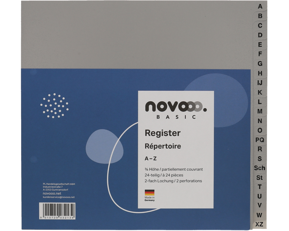 NOVOOO Register PP 3/4 Höhe 40964 grau A-Z 24tlg.